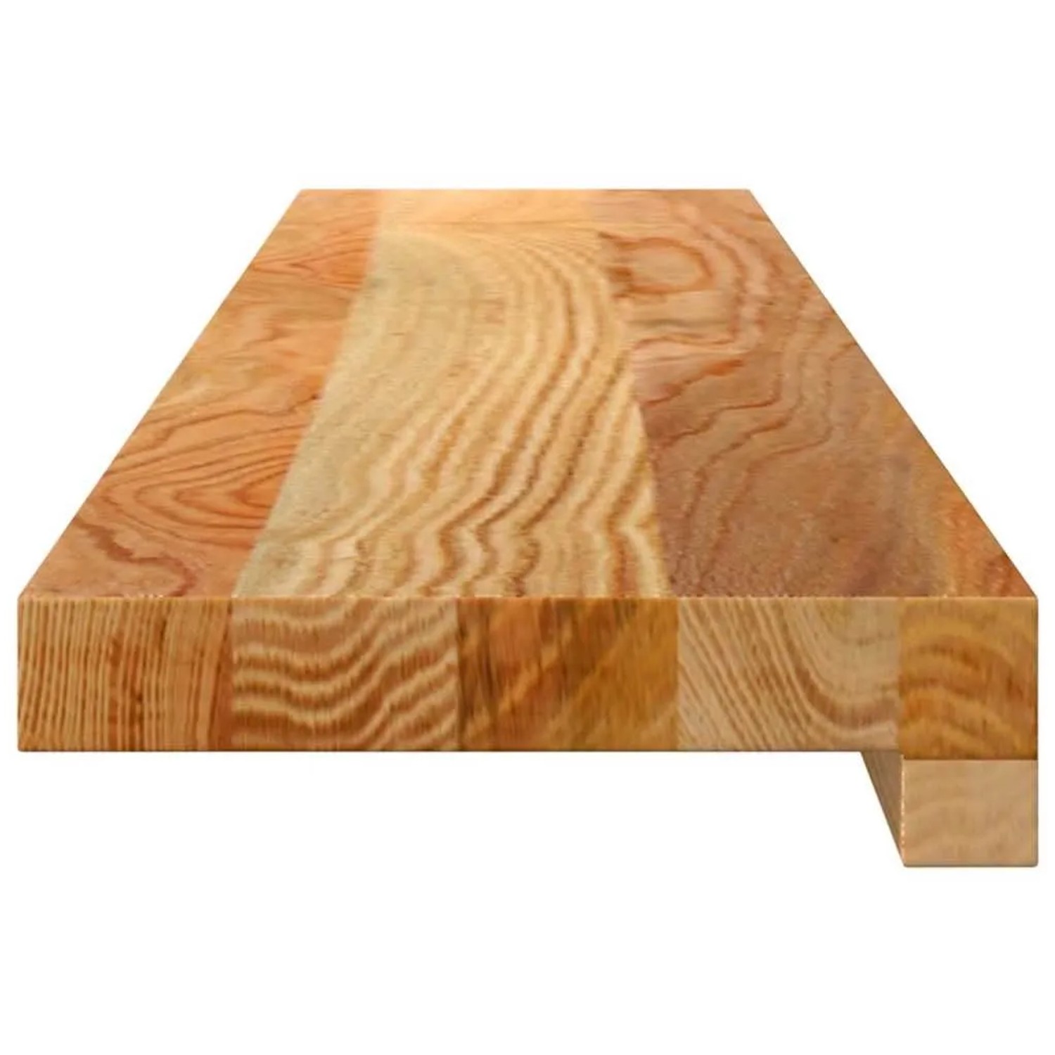 Hellbraune Massivholz Eiche Fensterbank, 90x15x2 cm, fein geschliffen, mit natürlicher Maserung und Aussparung.