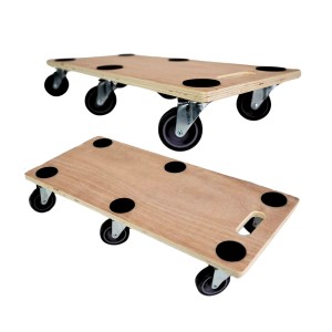 2 braune PROREGAL Transportroller mit 6 Rollen, Sperrholzplatte und Anti-Rutsch-Pads. Traglast 300kg.