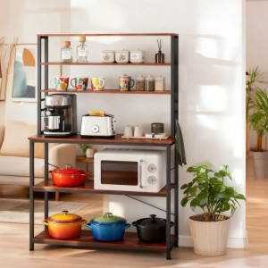 Relaxdays Küchenregal Eisen MDF Holzoptik Vintagebraun Mit Arbeitsplatte 167 cm x 100 cm x 40 cm 23 kg