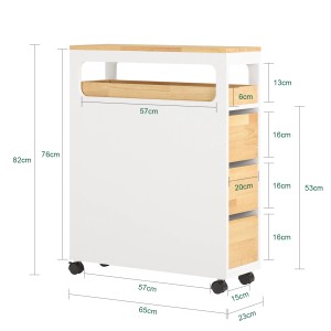 SoBuy Badschrank Küchenwagen BZR54-WN mit Rollen, weiß/natur, mit Schubladen und Ablage.