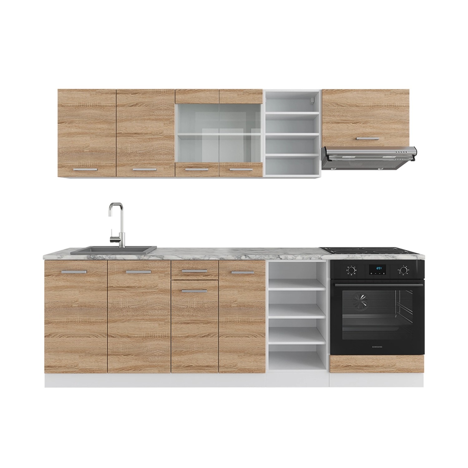 Vicco R-Line Küchenzeile Sonoma/Weiß 240 cm AP Marmor günstig online kaufen