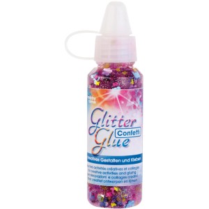 Glitterglue Flasche mit Konfetti und Schmetterlingen, 53ml, Dosierverschluss.