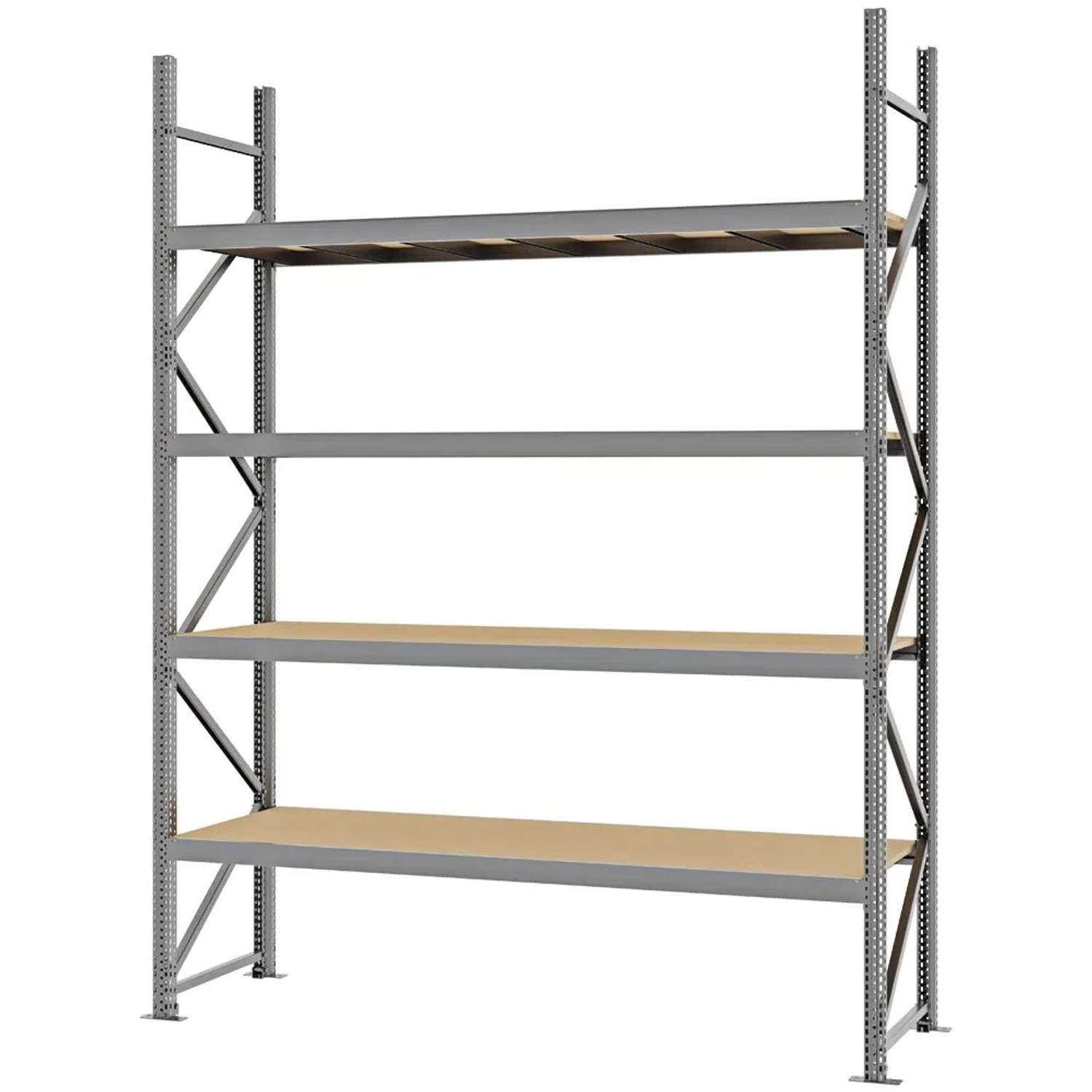 PROREGAL Weitspannregal Schraub-Stecksystem MAGNUS PRO Made In Germany Grundregal 300x225x60cm 4 Ebenen Spanplattenböden Fachlast 520kg Verzinkt
