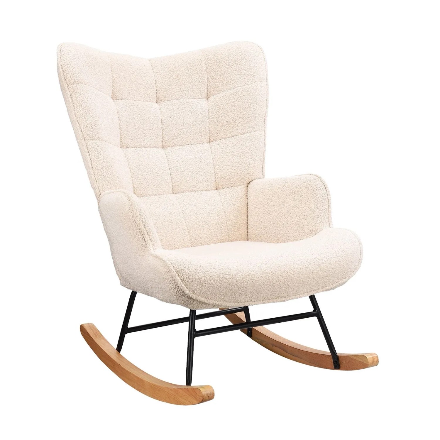 PXloue Schaukelstuhl aus Samt mit Metallgestell Holzsockel für Wohnzimmer Beige