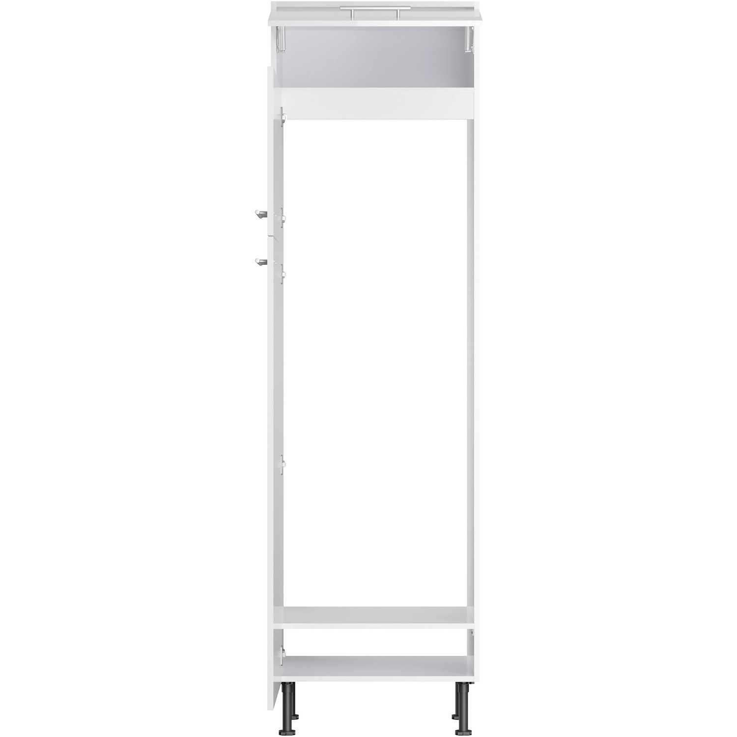 Weißer Optifit Hochschrank Rurik986 für Kühl-Gefrier-Kombi, 60 cm breit. Vorratsschrank mit Stauraum.