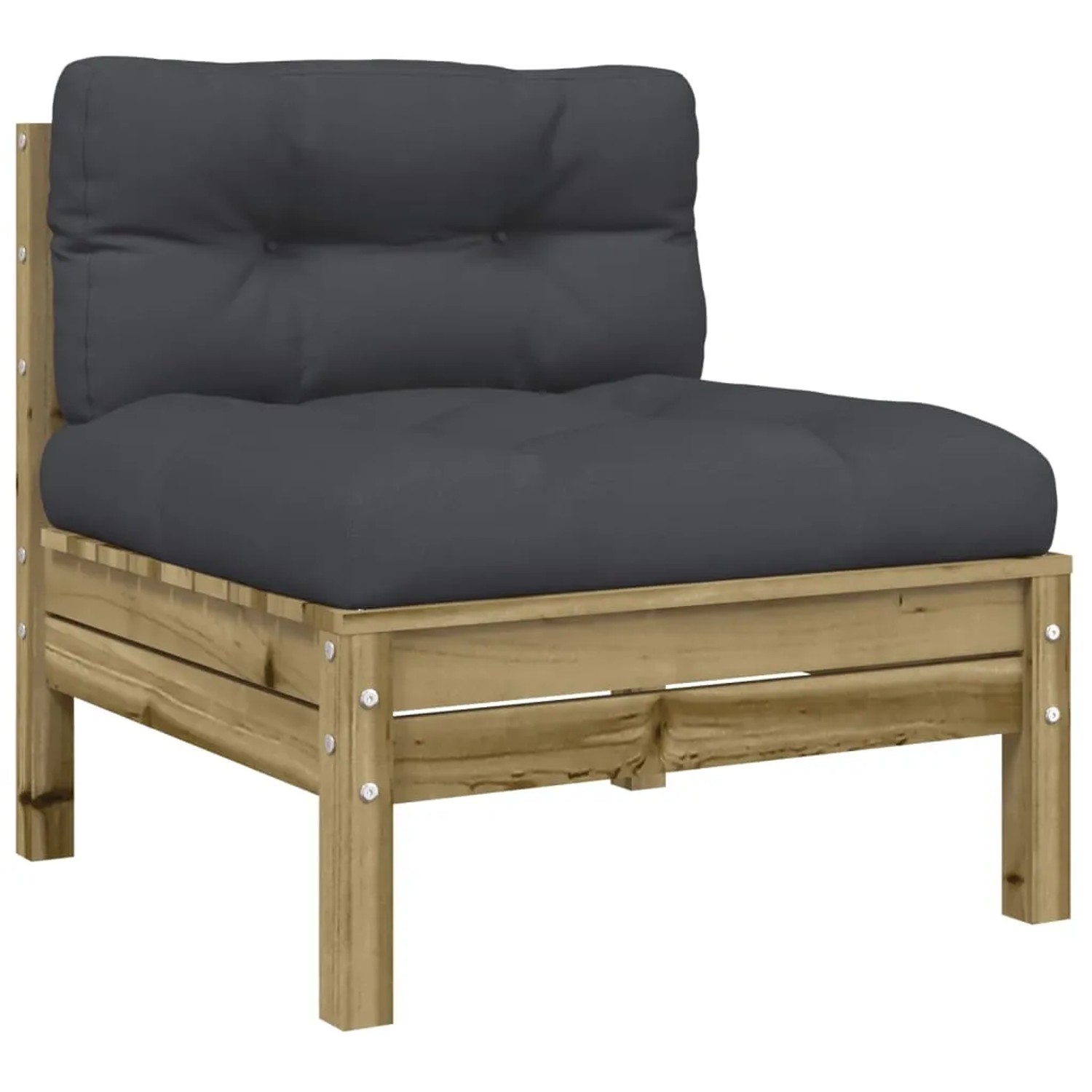vidaXL Garten-Sofaelement aus Kiefernholz mit anthrazitfarbenen Kissen.