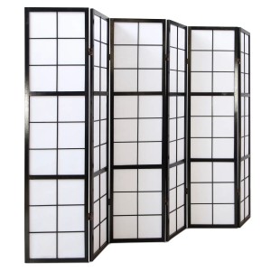 Homestyle4u 6-tlg. Paravent Shoji in Schwarz 264x175 cm 284