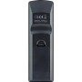 Rückseite der schwarzen Schwaiger Receiver Fernbedienung für DVB-C, Batteriefach sichtbar.