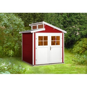Weka Holz-Gartenhaus 226 in Schwedenrot mit Doppeltür und Pultdach.