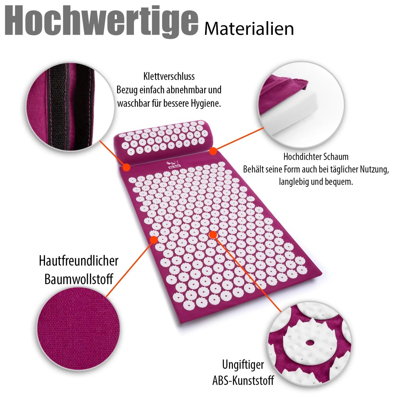 BigDean Akupressurmatte Mit Kissen Und Hülle Massagematte Zur Entspannung Lila_2
