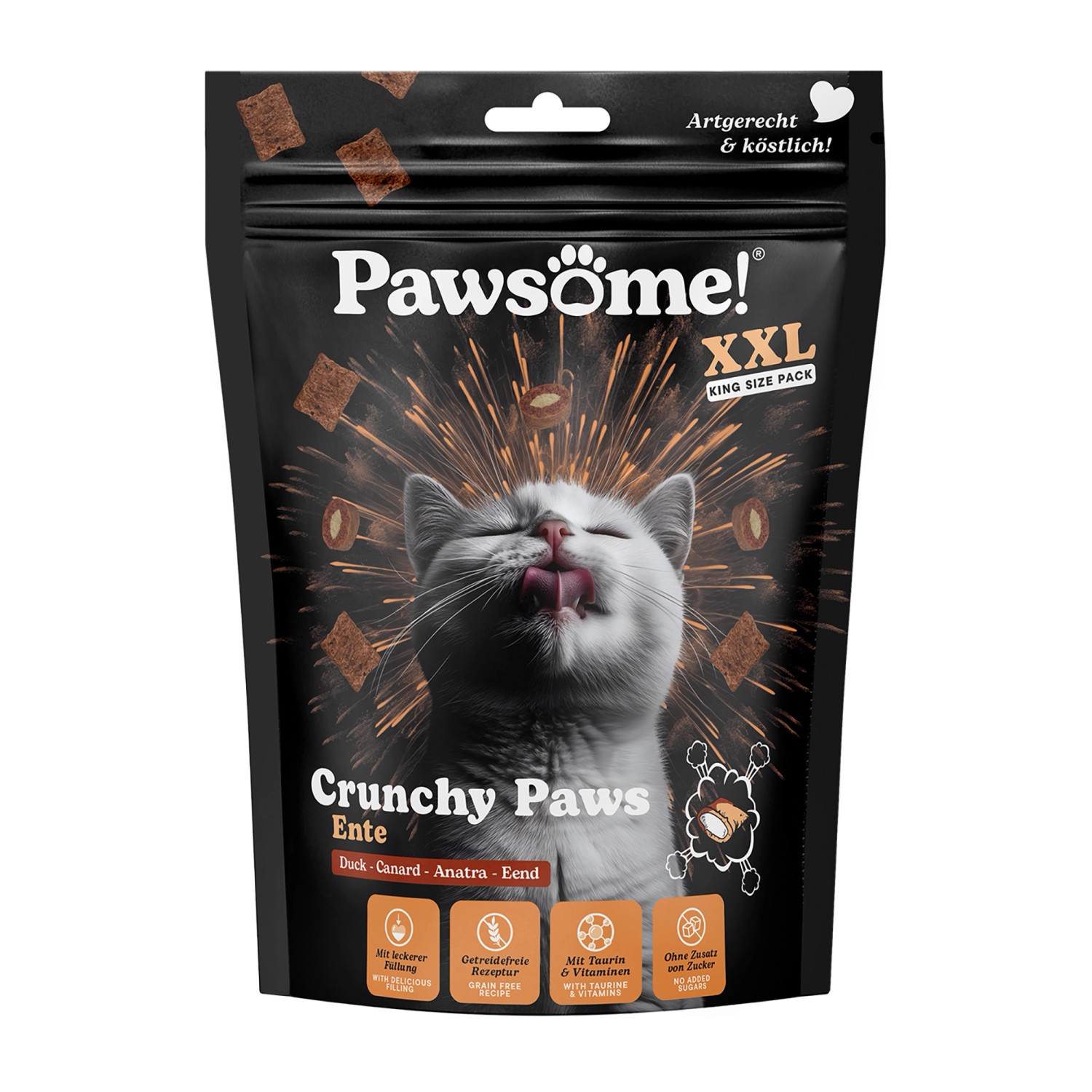 Pawsome Katzen-Ergänzungsfutter Crunchy Paws Ente 150 g