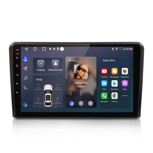 Junsun Autoradio für Audi A3 mit 9 Zoll QLED Touchscreen, zeigt CarPlay, Android Auto und Apps.
