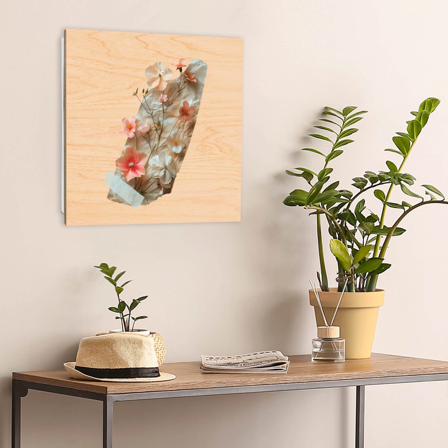 Banjado Schlüsselkasten 30x30cm mit Blütenmotiv. Schlüsselaufbewahrung für die Wandmontage.