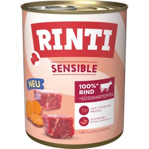 Rinti Sensible Hundenassfutter mit Rind und Süßkartoffel, glutenfrei und gut verträglich.