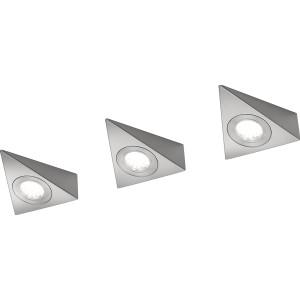 3er-Set Trio LED Unterbauleuchten in Nickel matt, dreieckige Form. Ideal für Küche & Arbeitszimmer.