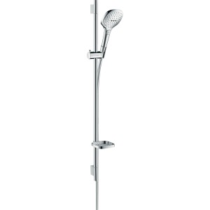 Hansgrohe Raindance Select E Brauseset mit Brausestange, Handbrause und Seifenschale in Chrom.