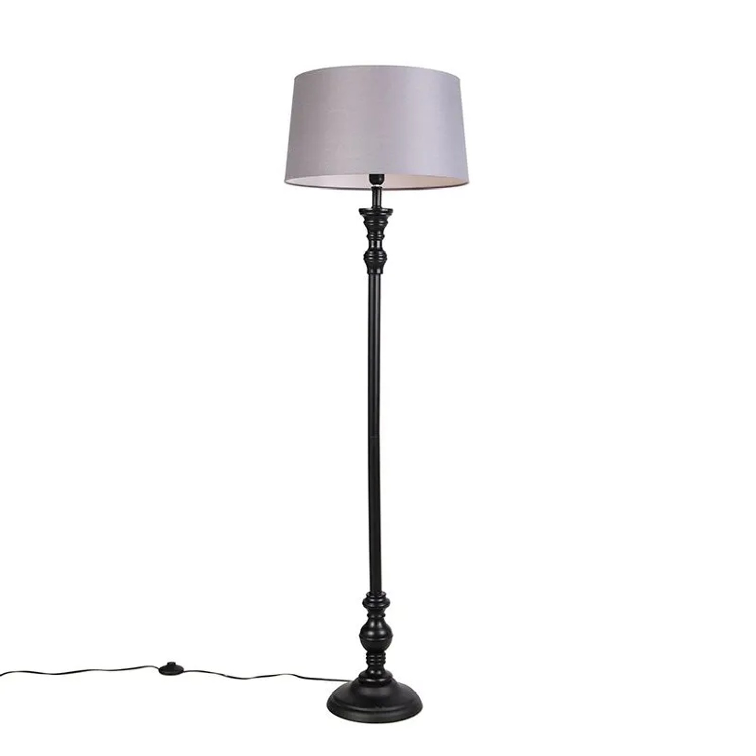 QAZQA Stehleuchte Schwarz mit Leinenschirm Grau 45 cm Classico