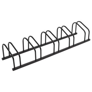 Schwarzer Fahrradständer für 5 Fahrräder aus Stahl.