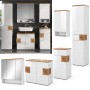 Vicco Badmöbel-Set Eden, 5-teilig, Weiß Hochglanz/Artisan-Eiche, mit Spiegelschrank, Waschbeckenunterschrank und Hochschränken.