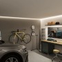 Paulmann MaxLED 500 LED-Strip-Basisset in Warmweiß beleuchtet eine moderne Garage mit Auto und Werkbank indirekt.