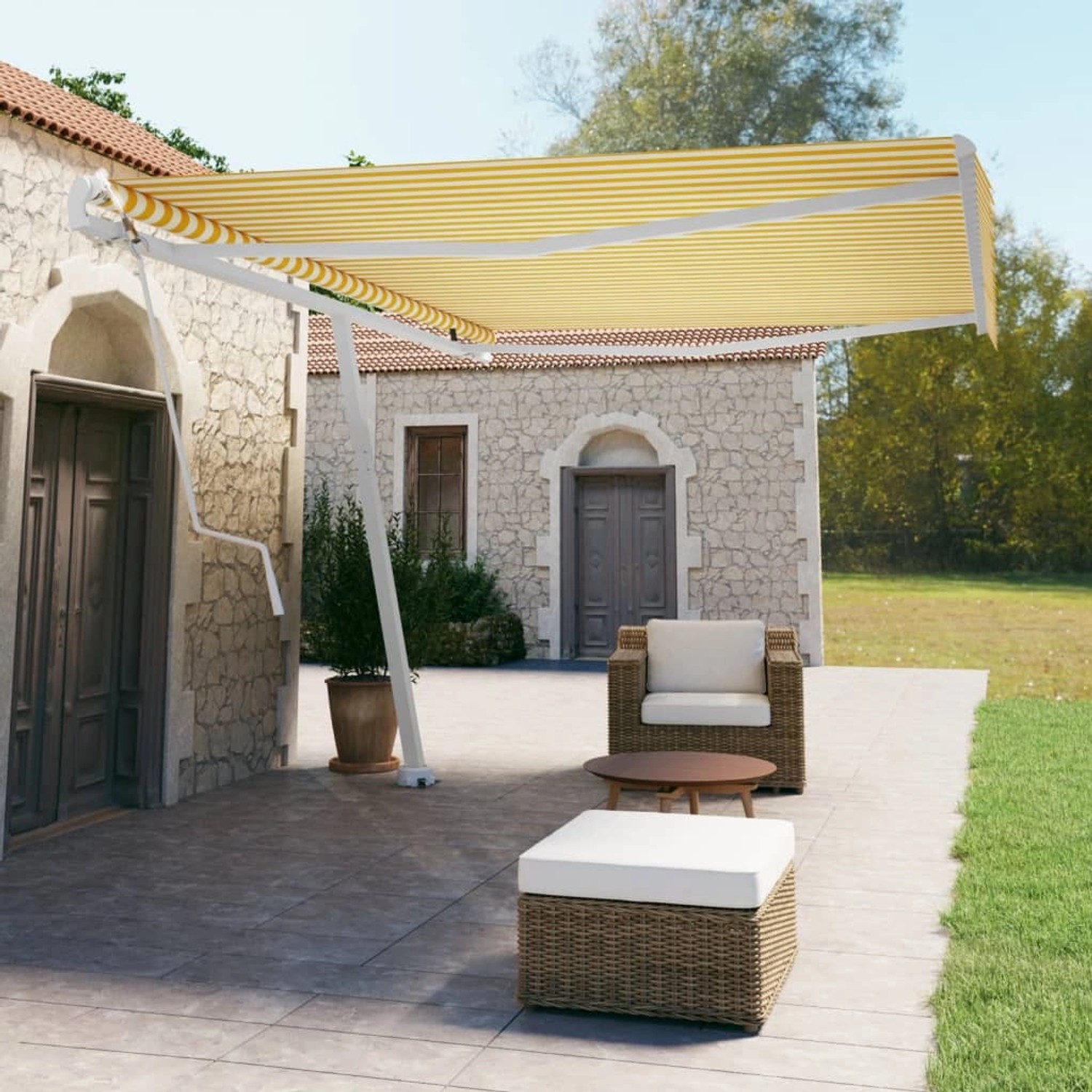 furnicato Standmarkise Automatisch 500x350 cm Gelb & Weiß günstig online kaufen