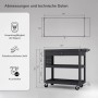 Anthrazit JAN NOWAK Werkstattwagen FRED aus pulverbeschichtetem Stahl mit 3 Ablagen, abschließbarer Schublade, Lochwand, 4 Lenkrollen. 800x800x380mm.