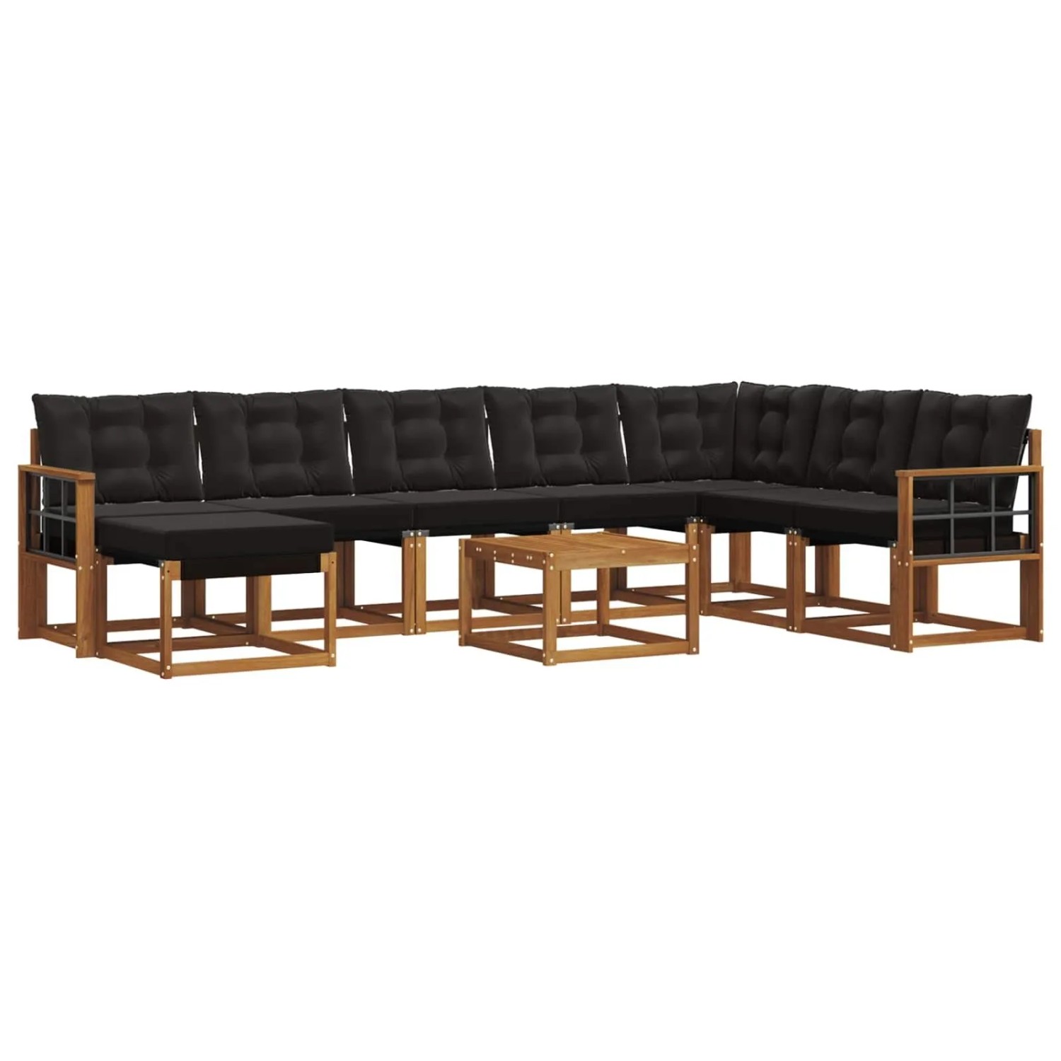 vidaXL Outdoor-Sofagarnitur mit Kissen 9-Tlg Natur und Schwarz 3368983