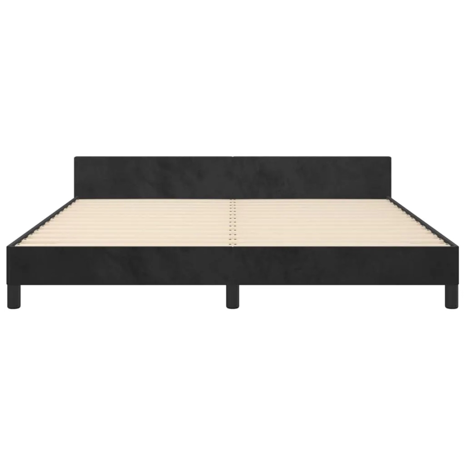 Schwarzes Samt-Bettgestell (160x200 cm) mit Kopfteil für Schlafzimmer.