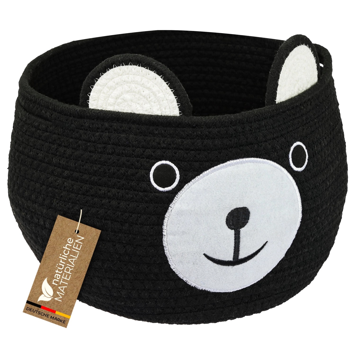HMF Aufbewahrungskorb Versteckten Griffen Korb Kinderzimmer Baumwolle Bär 30 x 24 cm Schwarz
