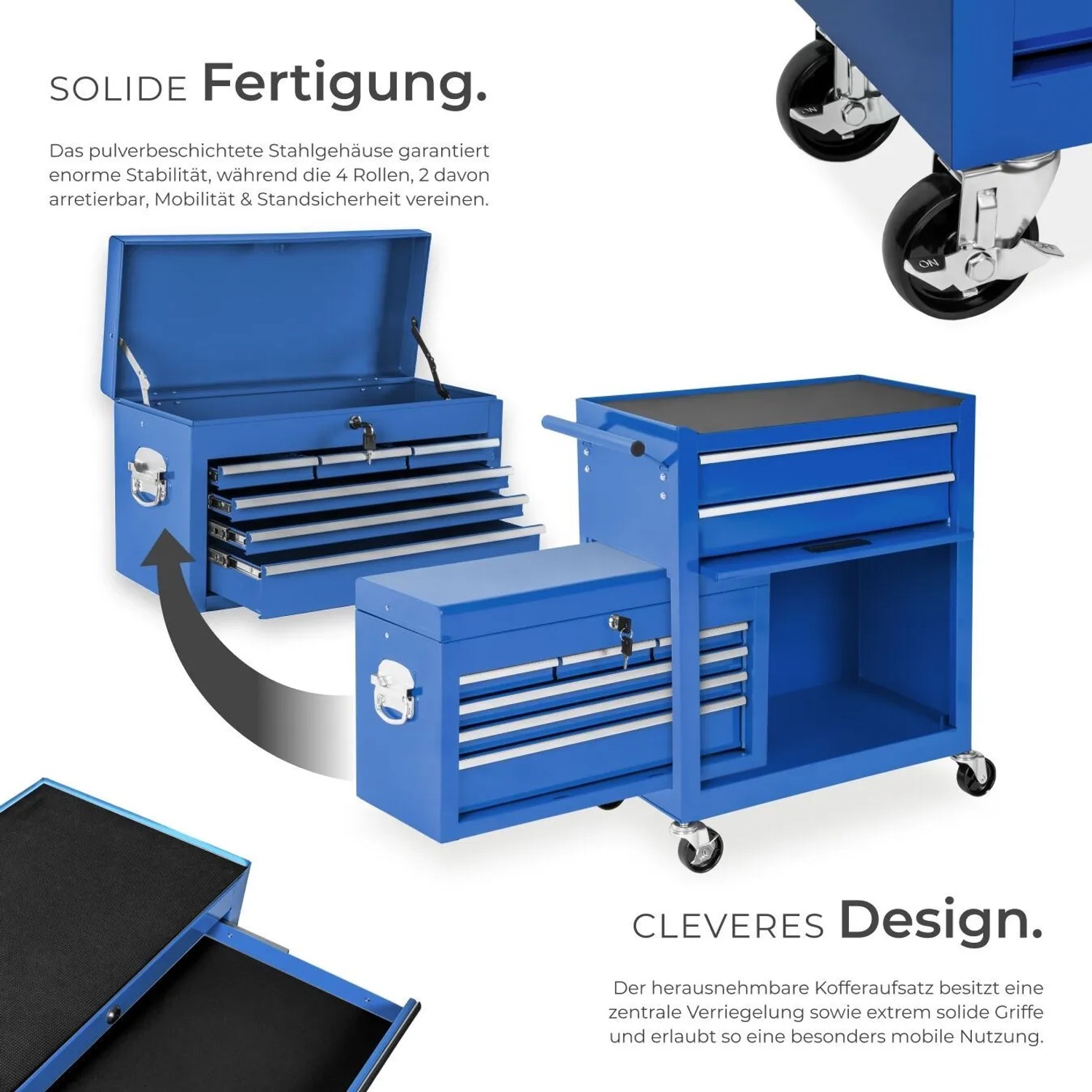 Tectake Werkzeugwagen  8 Kugelgelagerte Schubladen Mit Antirutschmatten Belastbarkeit 150 kg  69 x 33 x 110 cm Blau_3