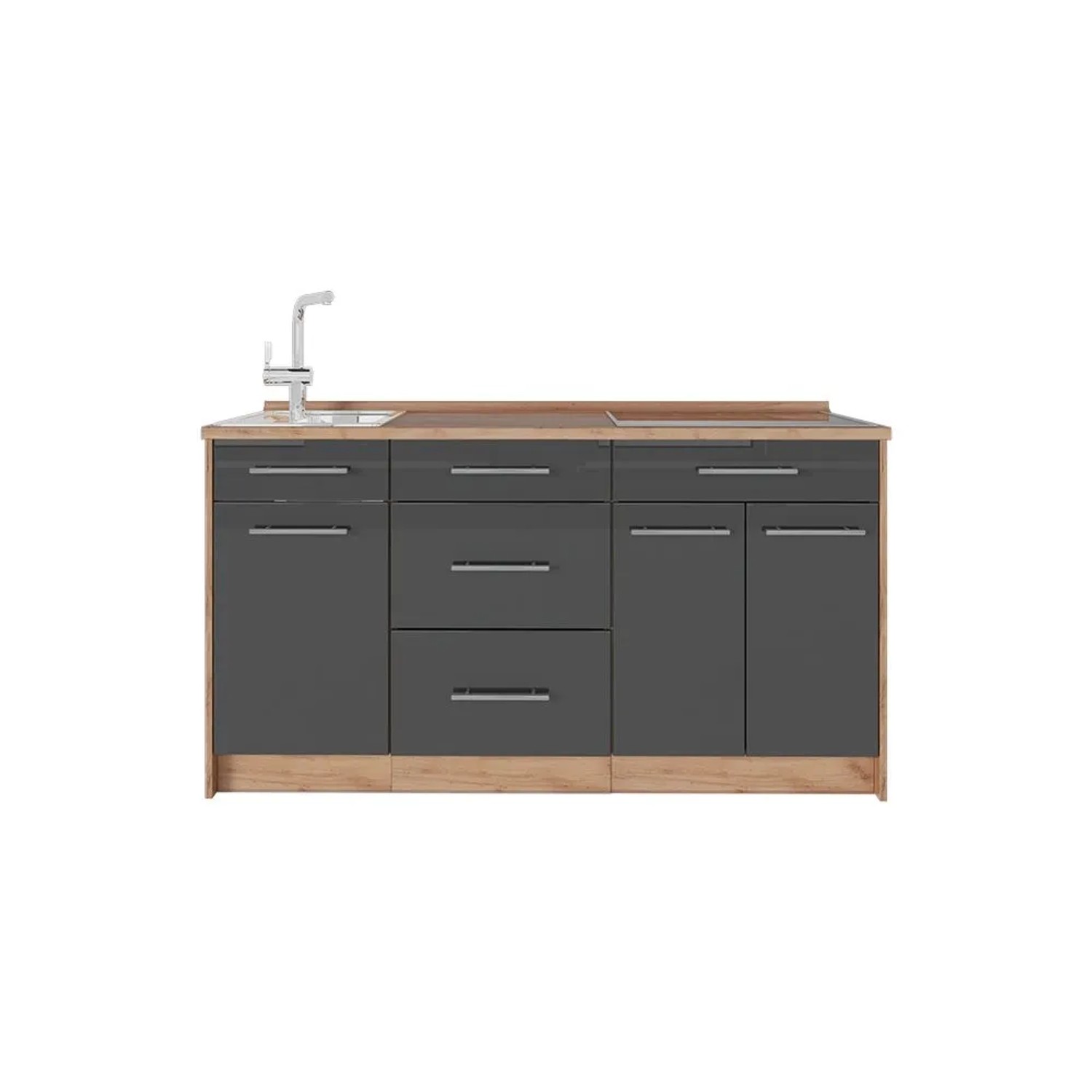 Vicco Küchenblock Fame-Line Anthrazit Hochglanz 150 x 82 AP Eiche Art Nr 65408