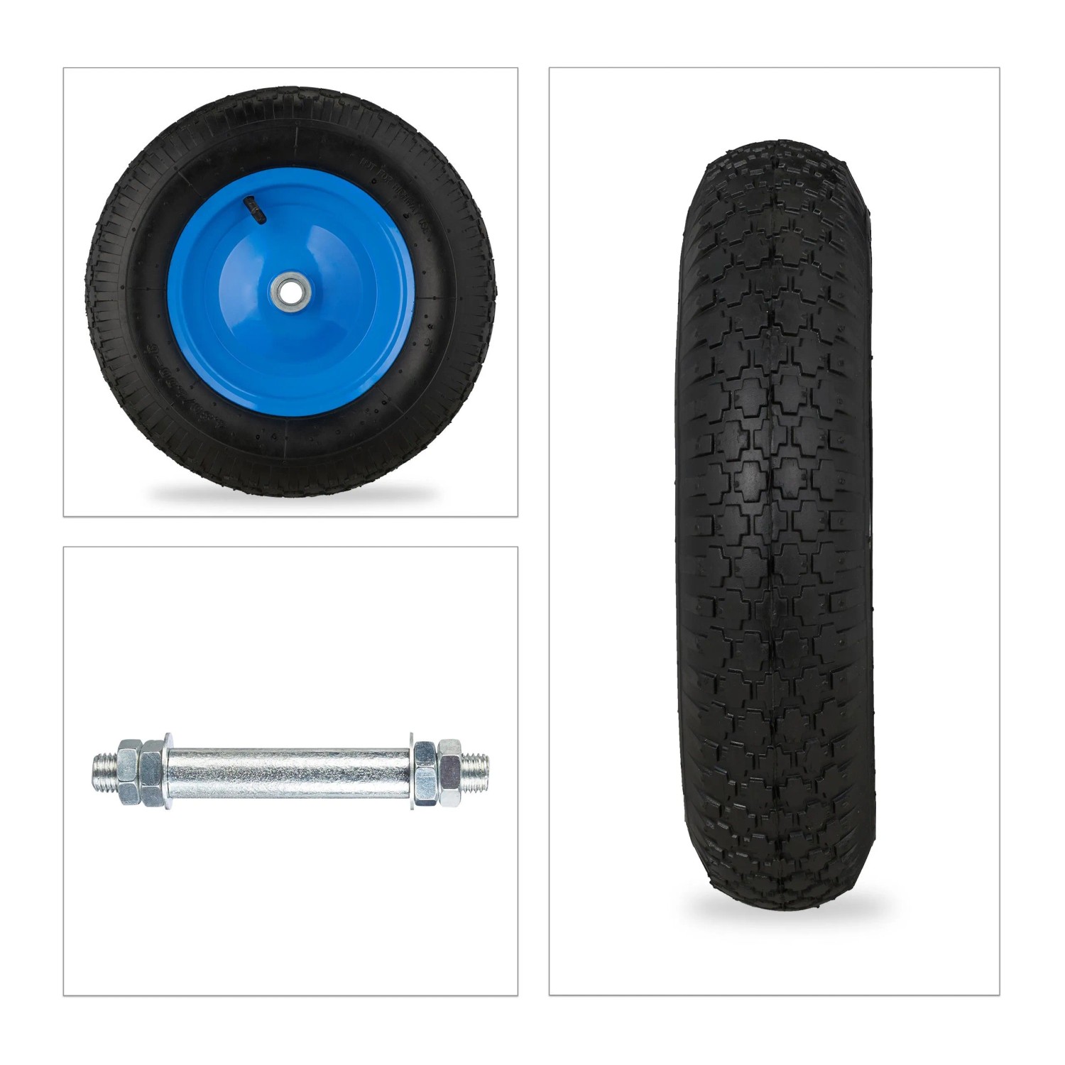 Relaxdays Schubkarrenrad Gummi Nylon Stahl Schwarz Blau Luftbereift Mit Achse 39 cm x 9 cm 2,4 kg