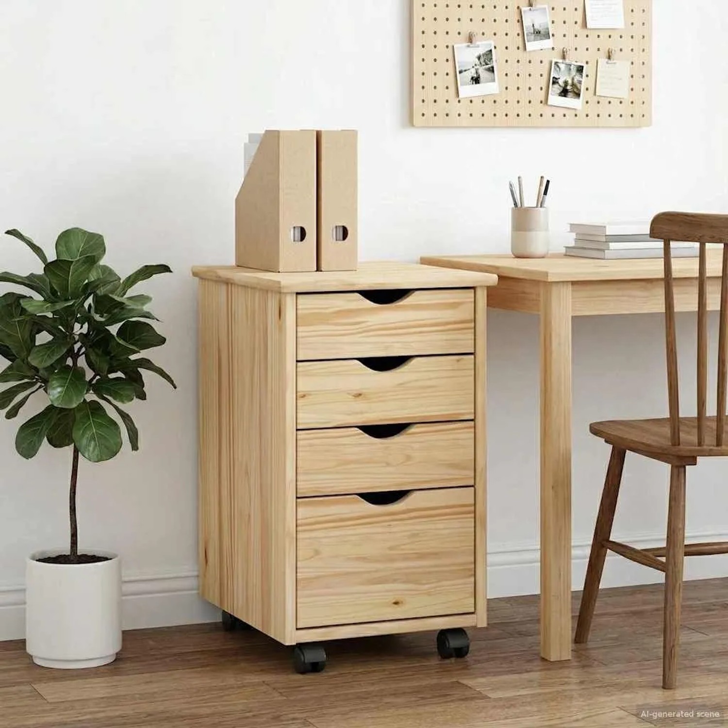 vidaXL Rollschrank Mit Rad Braun 34 x 39 x 56 cm Massives Kiefernholz 42032388_2