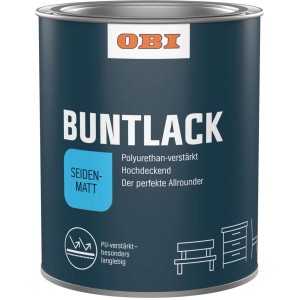 Dose OBI Buntlack Zinkgelb, seidenmatt, 125ml. Polyurethan-verstärkter Lack für Innen- und Außenbereiche.
