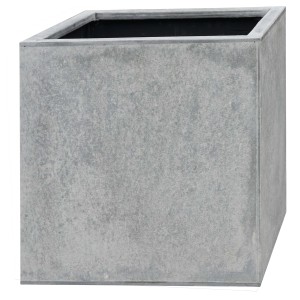 Grauer, quadratischer Pflanztopf (30x30x30 cm) in Betonoptik für Garten, Balkon und Terrasse.