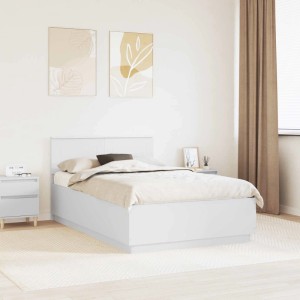 vidaXL Bettrahmen mit LED-Lichtleisten Weiß 135 x 190 cm Holzwerkstoff 3408082
