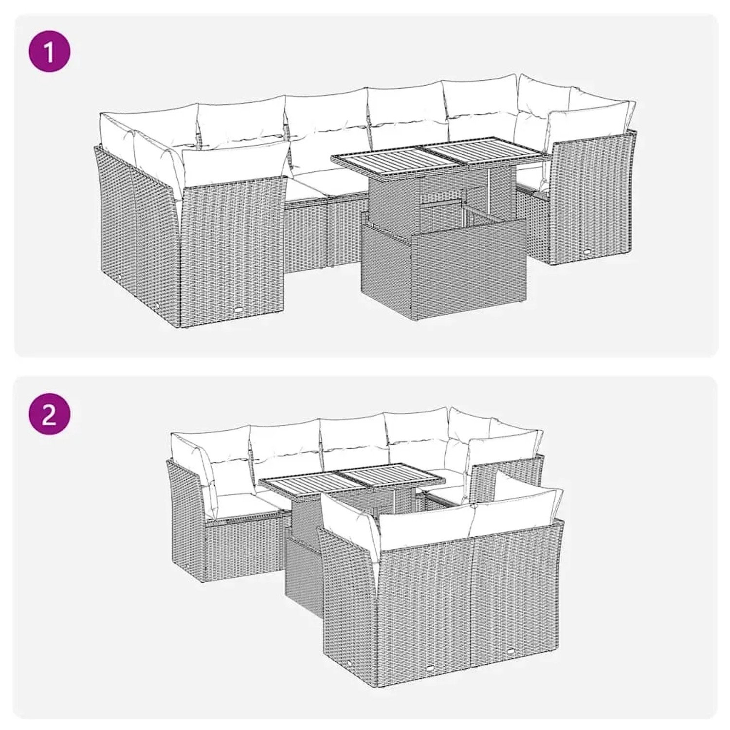 vidaXL 8-tlg. Garten-Sofagarnitur aus Rattan mit Tisch und Kissen, schwarz.