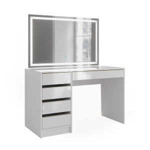 Weißer Vicco Schminktisch Sherry mit LED-Spiegel und goldenen Akzenten, 120 cm breit.