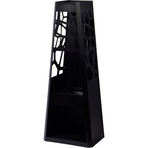 Schwarzer Dobar Metall Gartenkamin mit Stauraum und dekorativem Kachel-Design.