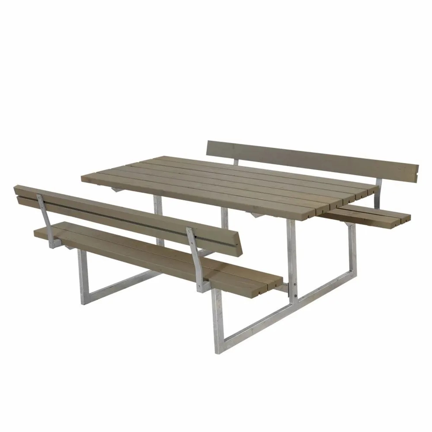 PLUS Gartenmöbel-Set Basic 177 cm mit 2 Rückenlehnen Tisch-Bank-Kombination Graubraun Lasiert