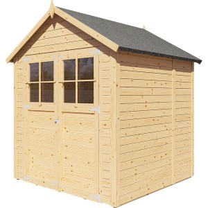 Bertilo Holz-Gartenhaus Osterbek mit Doppeltür und Lichtausschnitten, naturbelassen.