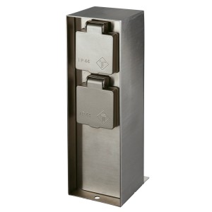 Philips Auckland Sockel-Doppelsteckdose aus Edelstahl für den Außenbereich, 23,2 cm hoch.