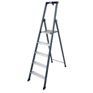 Krause Stehleiter SePro S mit 5 Stufen, eloxiert, für sicheres Arbeiten in verschiedenen Höhen.