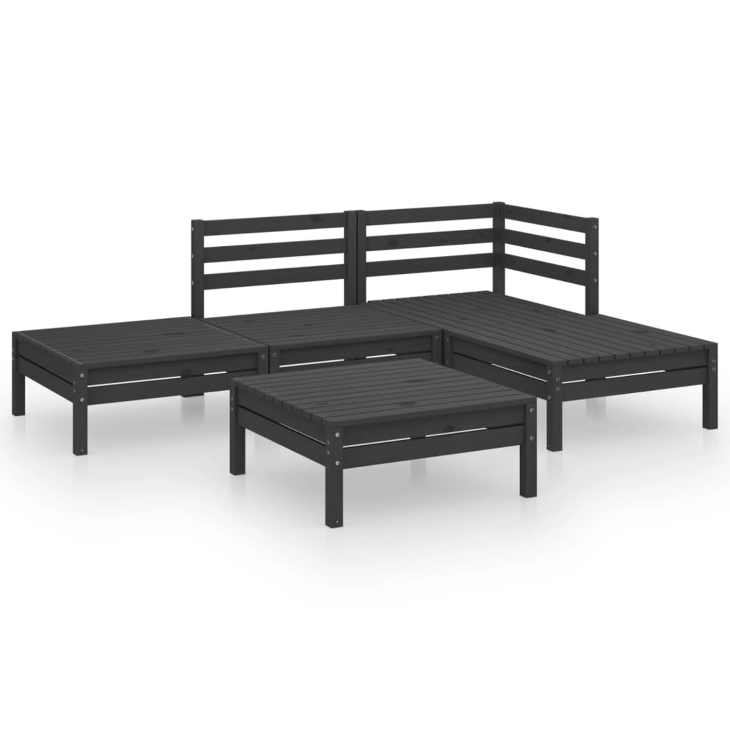 vidaXL 5-tlg Garten-Lounge-Set Massivholz Kiefer Schwarz Modell 1