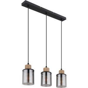 Globo Pendelleuchte Reid, 3-flammig, schwarz matt, mit Rauchglas-Schirmen.