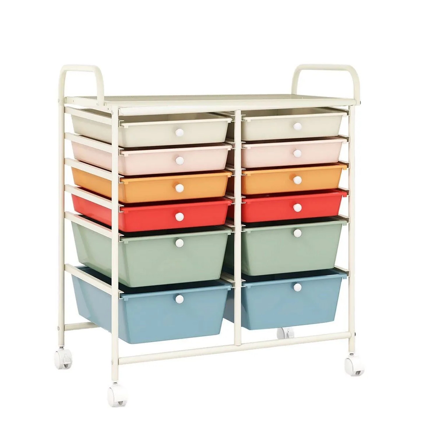 Costway Rollwagen 12 Schubladen Metallgestell Macaron Bunt