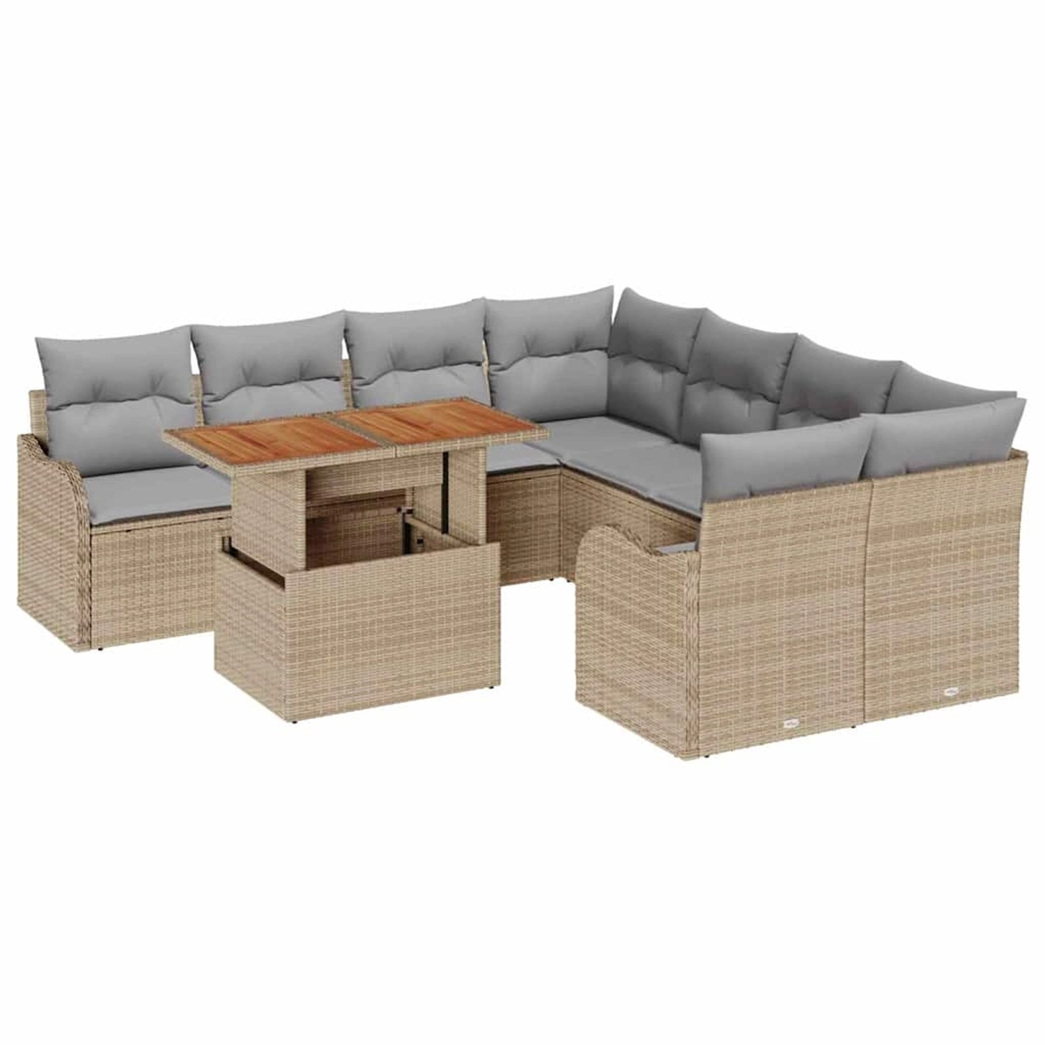 vidaXL Garten-Sofa-Set mit Speicher 9-Tlg Beige Poly Rattan 3358177 günstig online kaufen