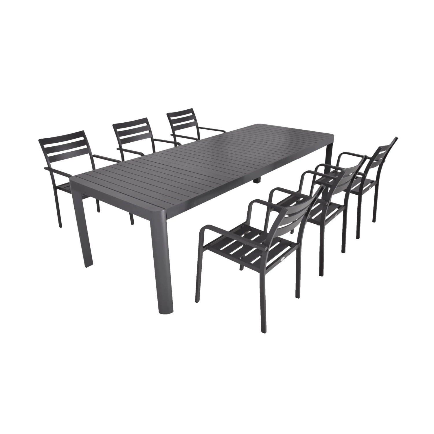 DELUKE Garten-Sitzgruppe ELLA 7-tlg. Kunststoff Grau Gartenmöbel-Set Gartengarnitur Garten-Essgruppe Stapelstühle Esstisch