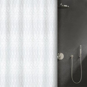 Weißer Spirella Elements Duschvorhang Code mit dezentem Muster, 200x120 cm.