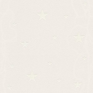 Weiße Vliestapete mit Sternenmuster, geeignet für Kinderzimmer. Tadessi Tapete Sterne.